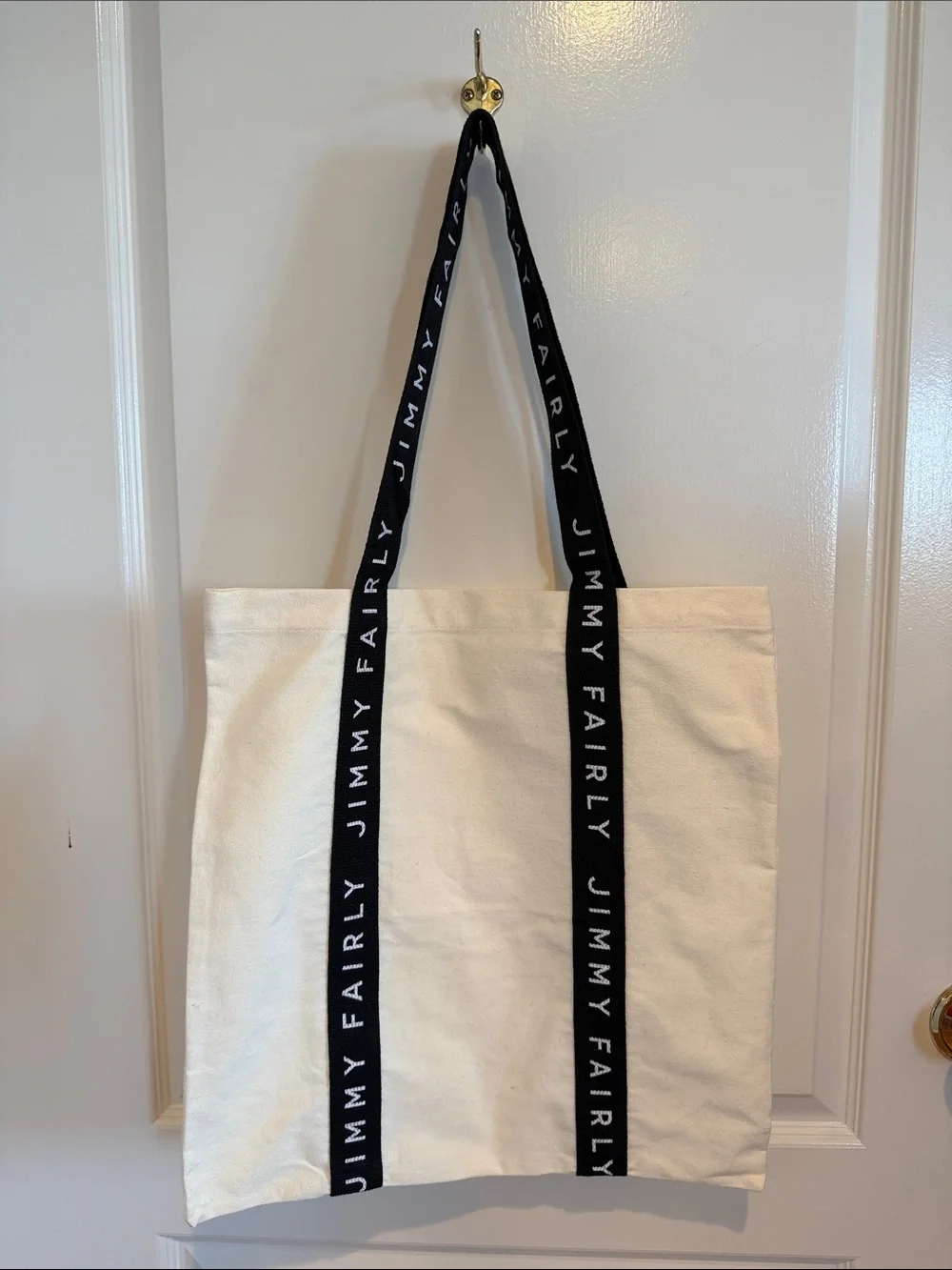 Jimmy Fairly Cream Tote Bag with Black Logo Straps